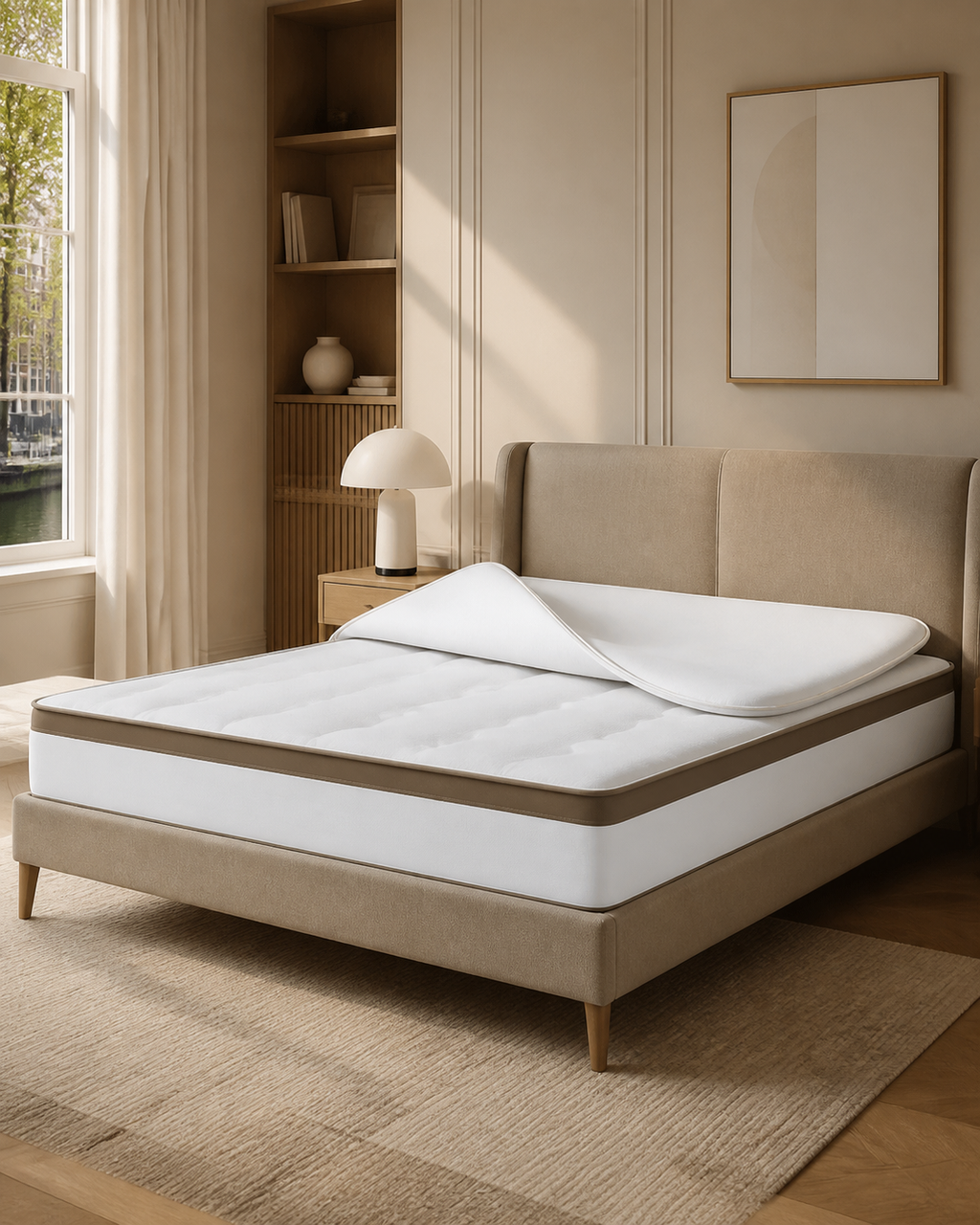 7-zone pocketvering matras 25 cm orthopedisch in wit met bruine baan van Matrest.