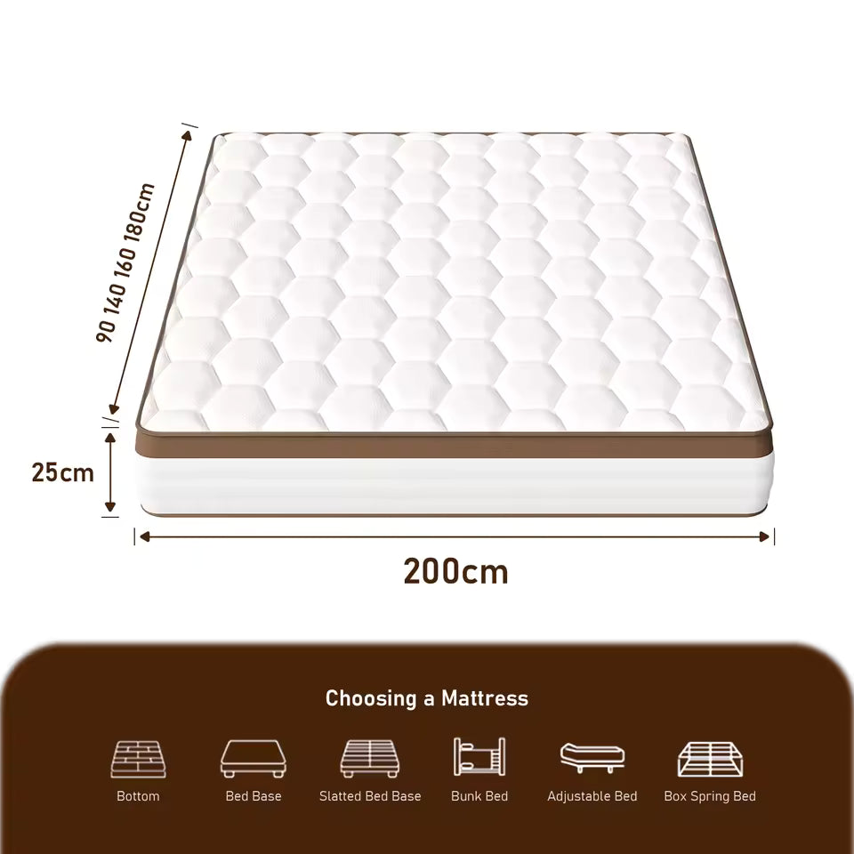 Orthopedisch 7-Zone Pocketvering Wit Matras met Bruine Baan 25 cm | Matrest